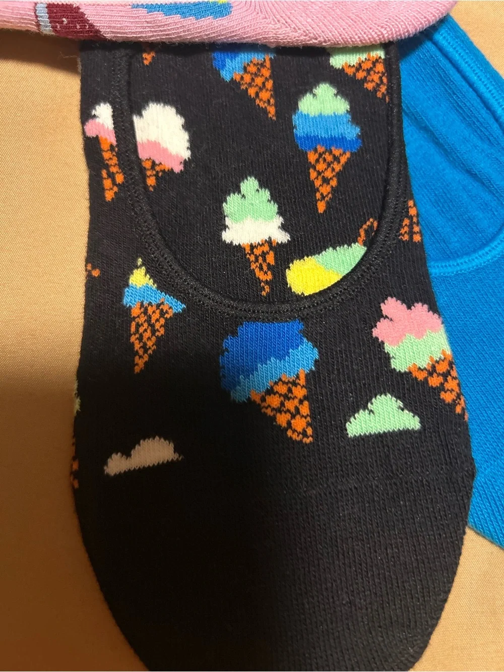 Happy Socks Ice Cream No-Show Sock Trio - Blue, Black & Pink